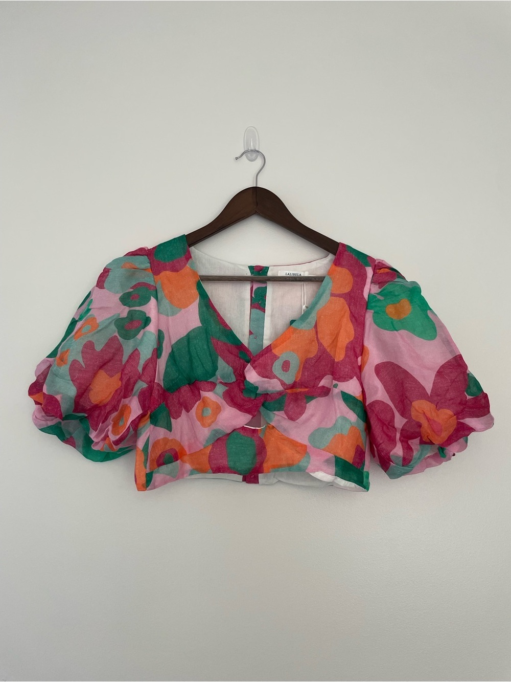 Lalibela Cotton and Silk Blend KeyHole Cropped Floral Artsy Resort Top
